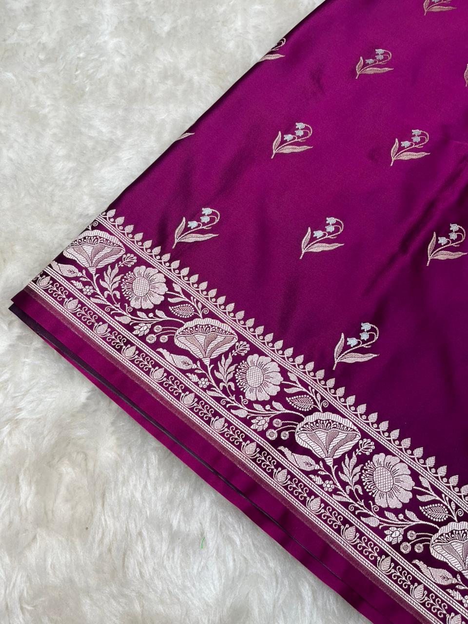 Wine Purple Mashru Silk Banarasi Saree with Sonarupa Zari Buti