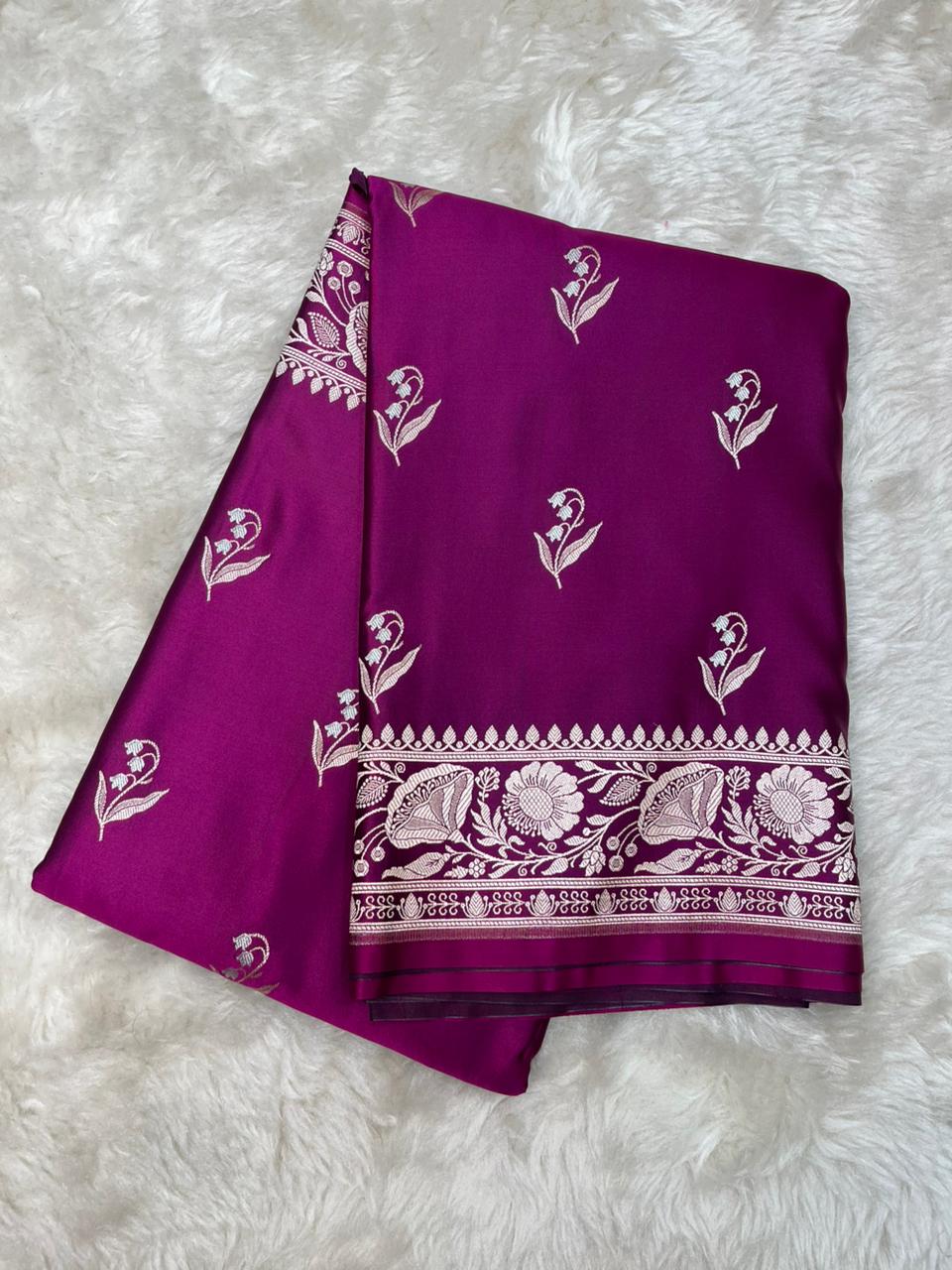 Wine Purple Mashru Silk Banarasi Saree with Sonarupa Zari Buti