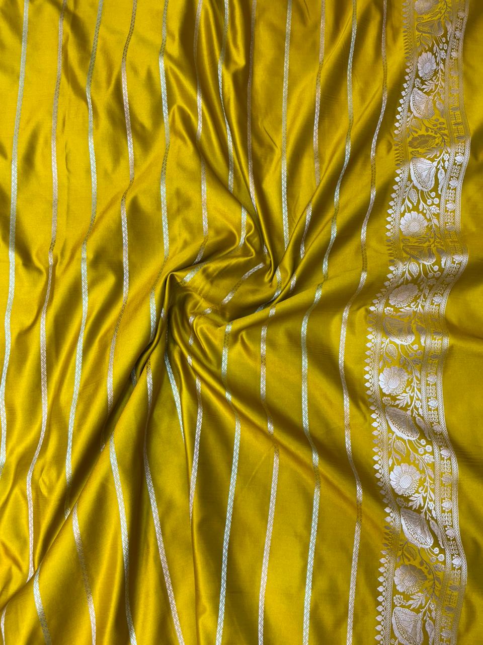 Imperial Chartreuse Gold Mashru Silk Banarasi Saree with Sonarupa Zari Buti
