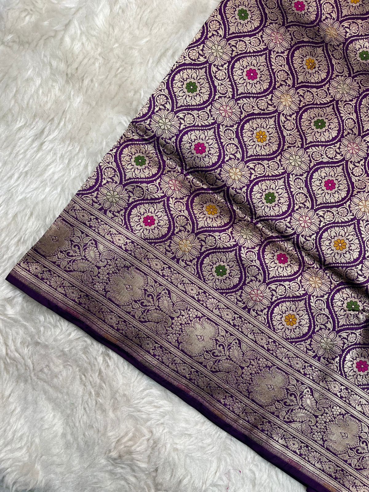 Exquisite Royal Purple Pure Katan Silk Brocade Saree Featuring Traditional Meenakari Weave