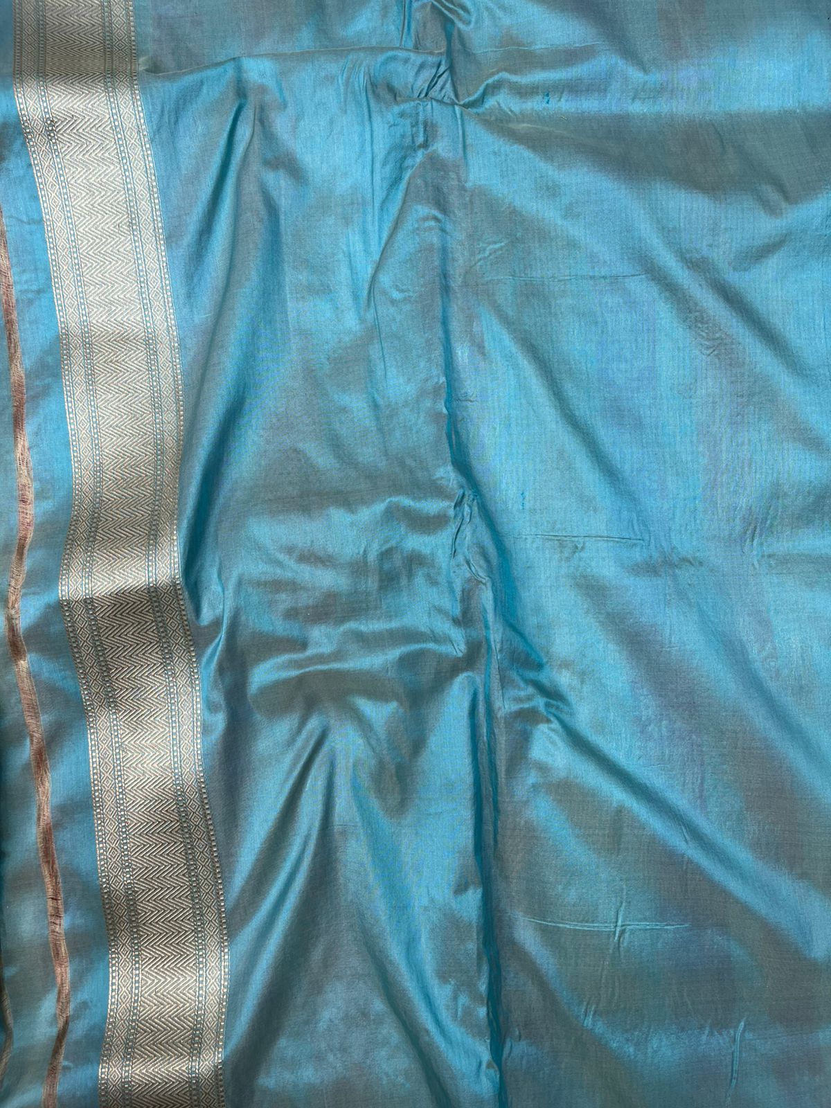 Pastel Blue Pure Katan Silk Meenakari Jaal Saree with Champagne Zari Pallu