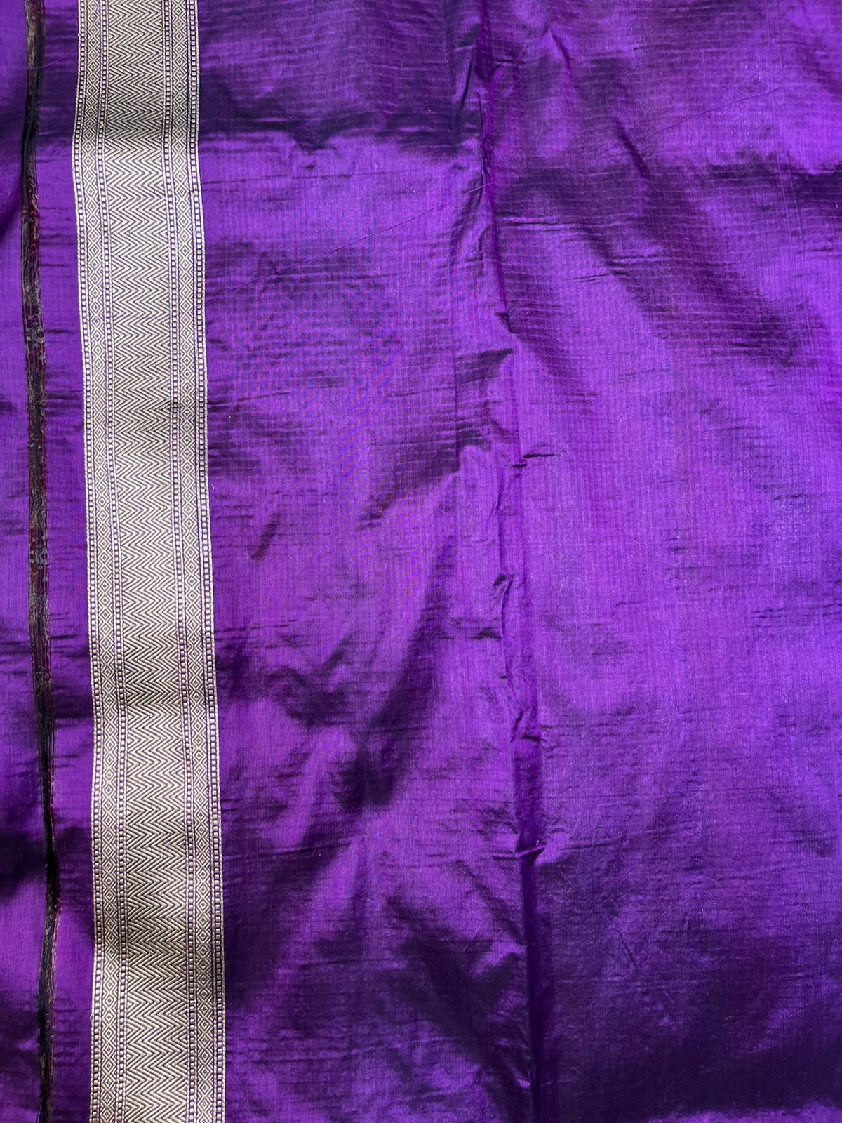 Jamuni Purple Pure Katan Silk Banarasi Saree – Muted Golden Zari Jangla with Pastel Orange and Ice Blue Meenakari Artistry