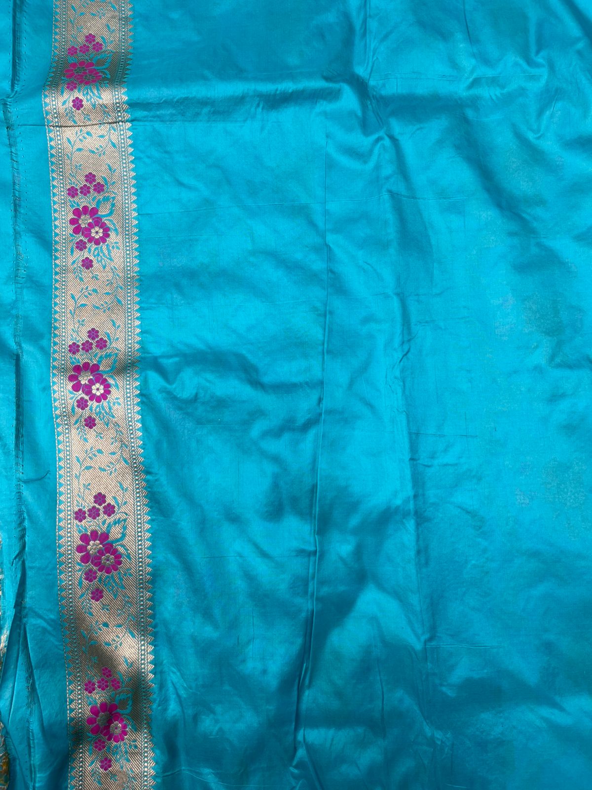 Firoza Blue Pure Katan Silk Handloom Banarasi Saree with Gold Zari and Allover Meenakari Guldasta Jaal