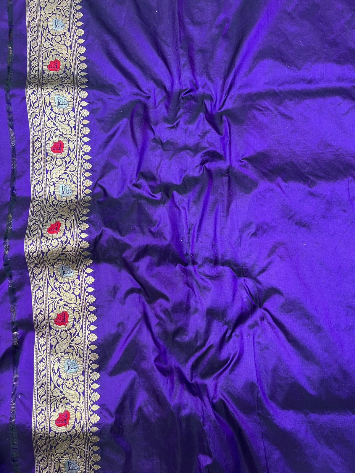 Deep Violet Pure Katan Silk Handloom Banarasi Saree with Golden Zari and Allover Meenakari Tilfi Jaal