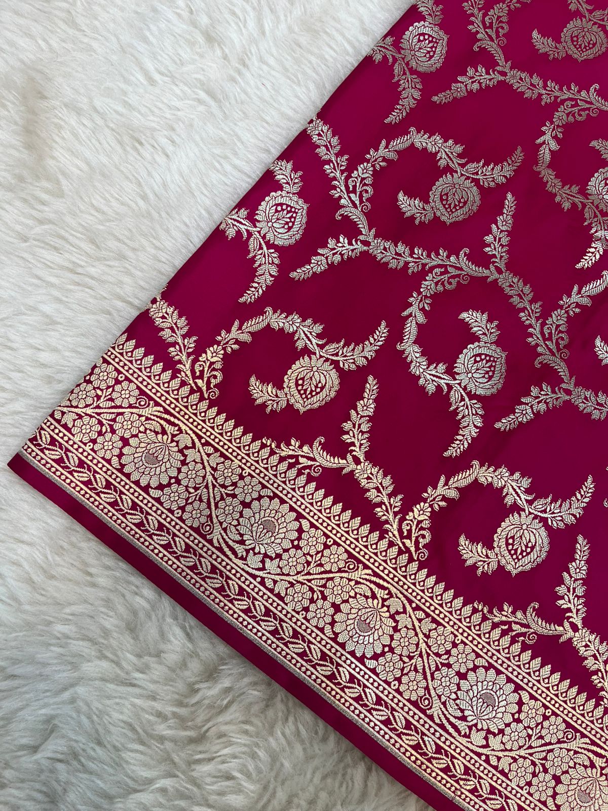 Berry Pink Banarasi Mashru Silk Saree with Antique Golden Zari Jaal
