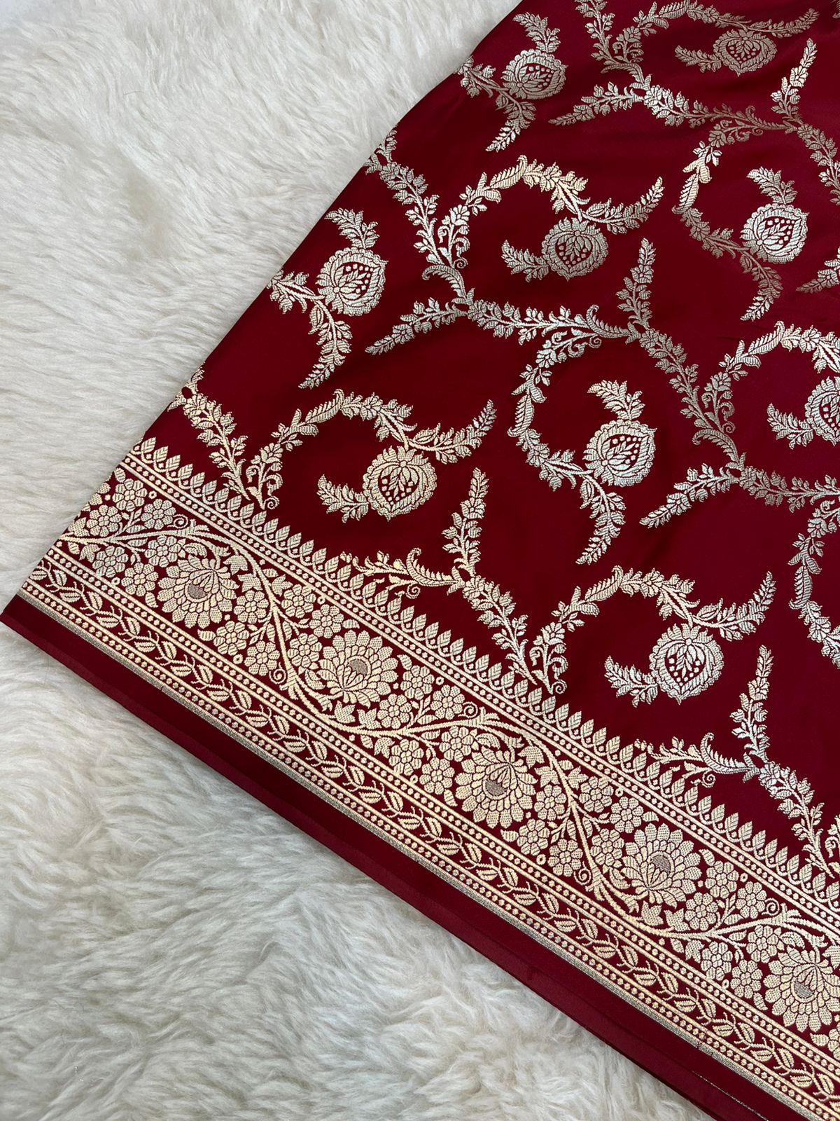Royal Maroon Banarasi Mashru Silk Saree with Antique Golden Zari Jaalo