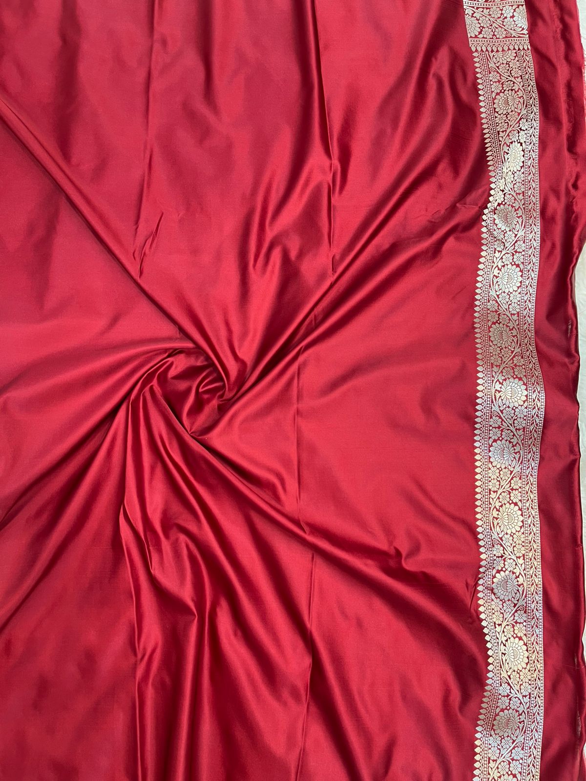 Royal Maroon Banarasi Mashru Silk Saree with Antique Golden Zari Jaalo