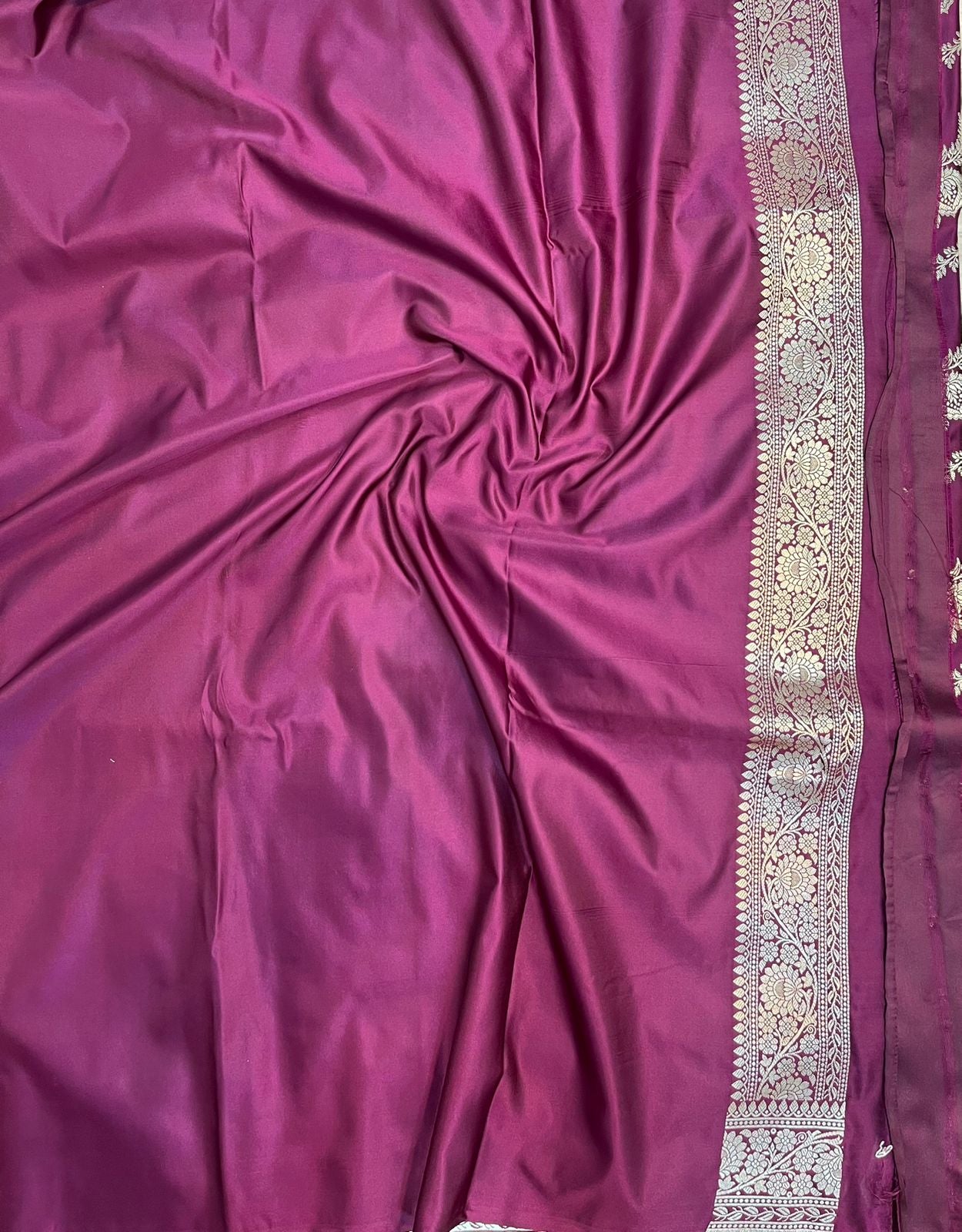 Majestic Wine Banarasi Mashru Silk Saree with Antique Golden Zari Jaal