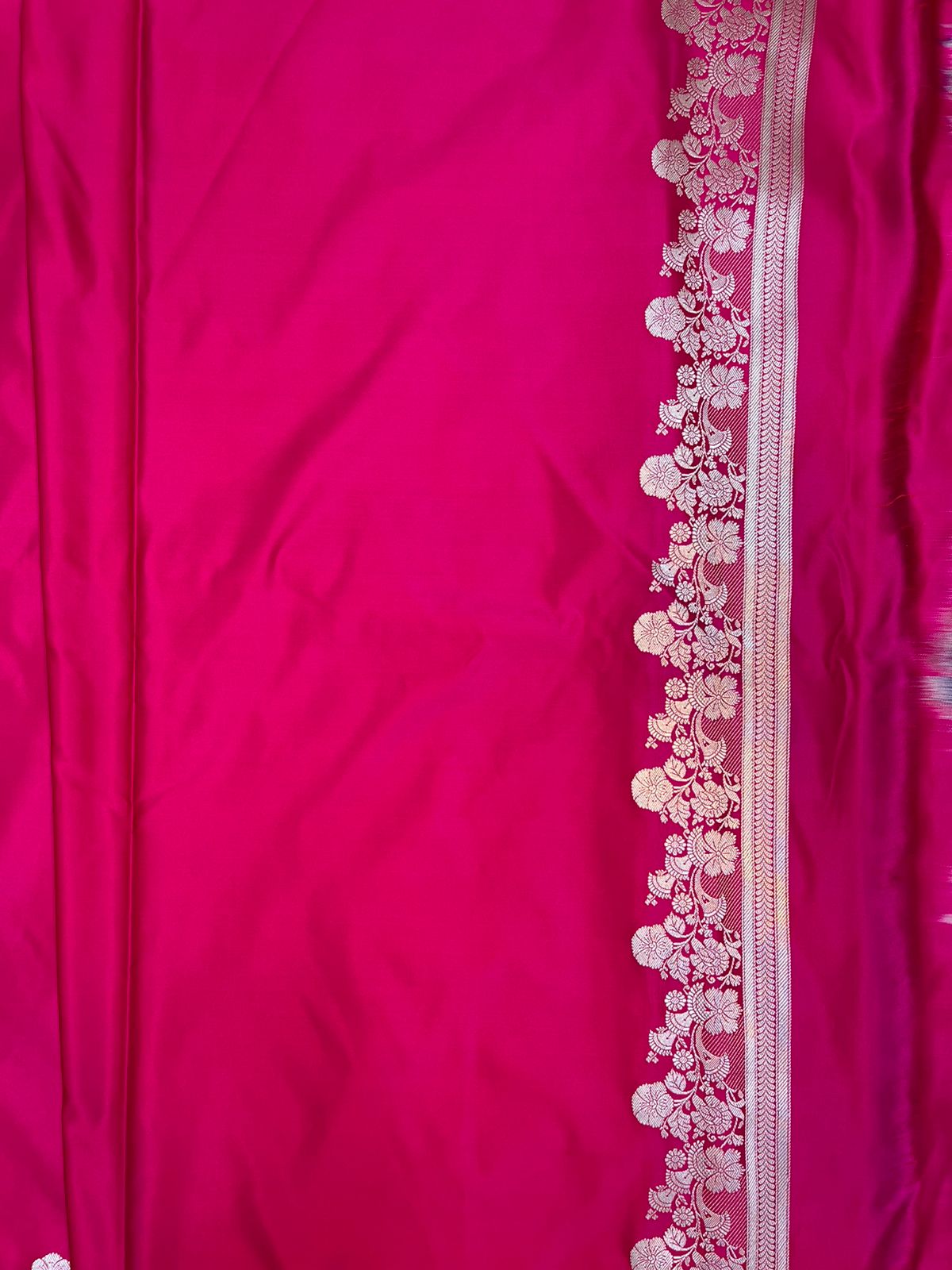 Hot Pink Banarasi Mashru Silk Saree with Antique Zari Jaal & Floral Butis