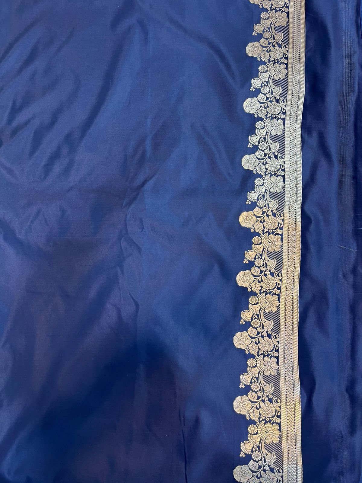 Navy Blue Banarasi Mashru Silk Saree with Antique Zari Jaal & Floral Butis