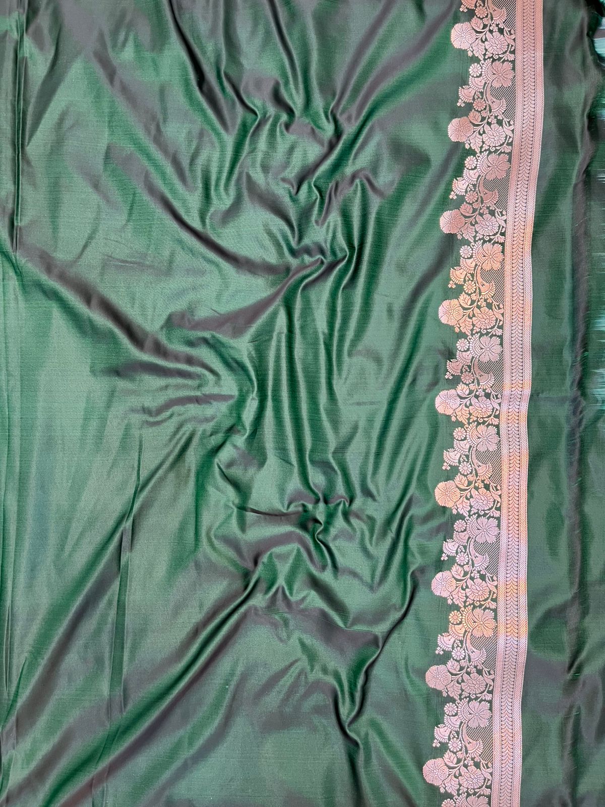 Emerald Green Banarasi Mashru Silk Saree with Antique Zari Jaal & Floral Butis