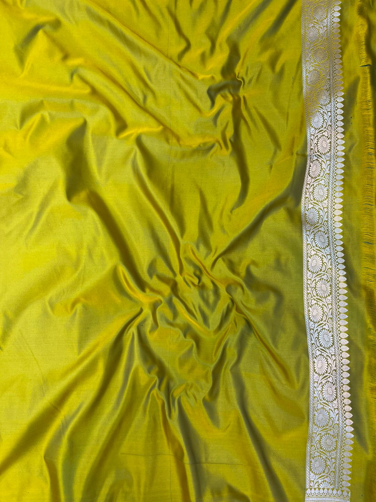 Peacock Blue and Olive Green Banarasi Mashru Silk Saree with All-Over Zari Buti Work