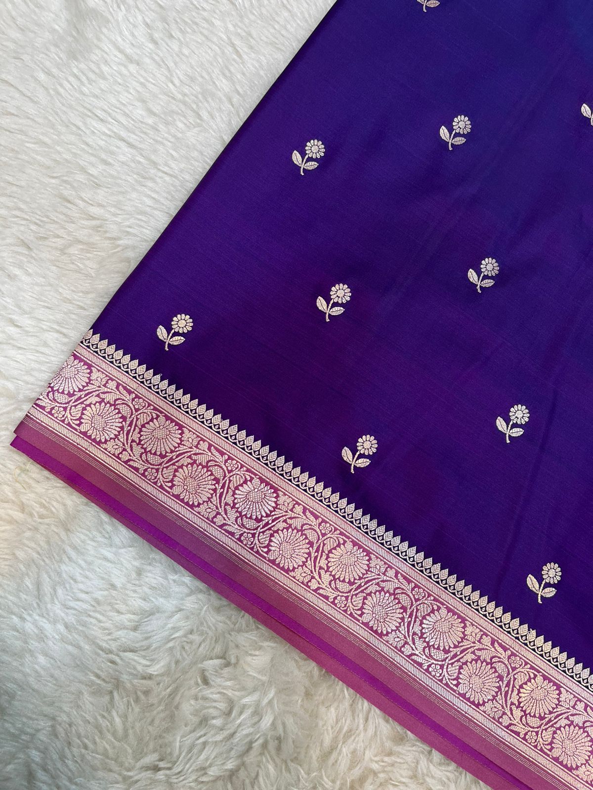 Purple and Onion Pink Banarasi Mashru Silk Saree with All-Over Zari Buti Work