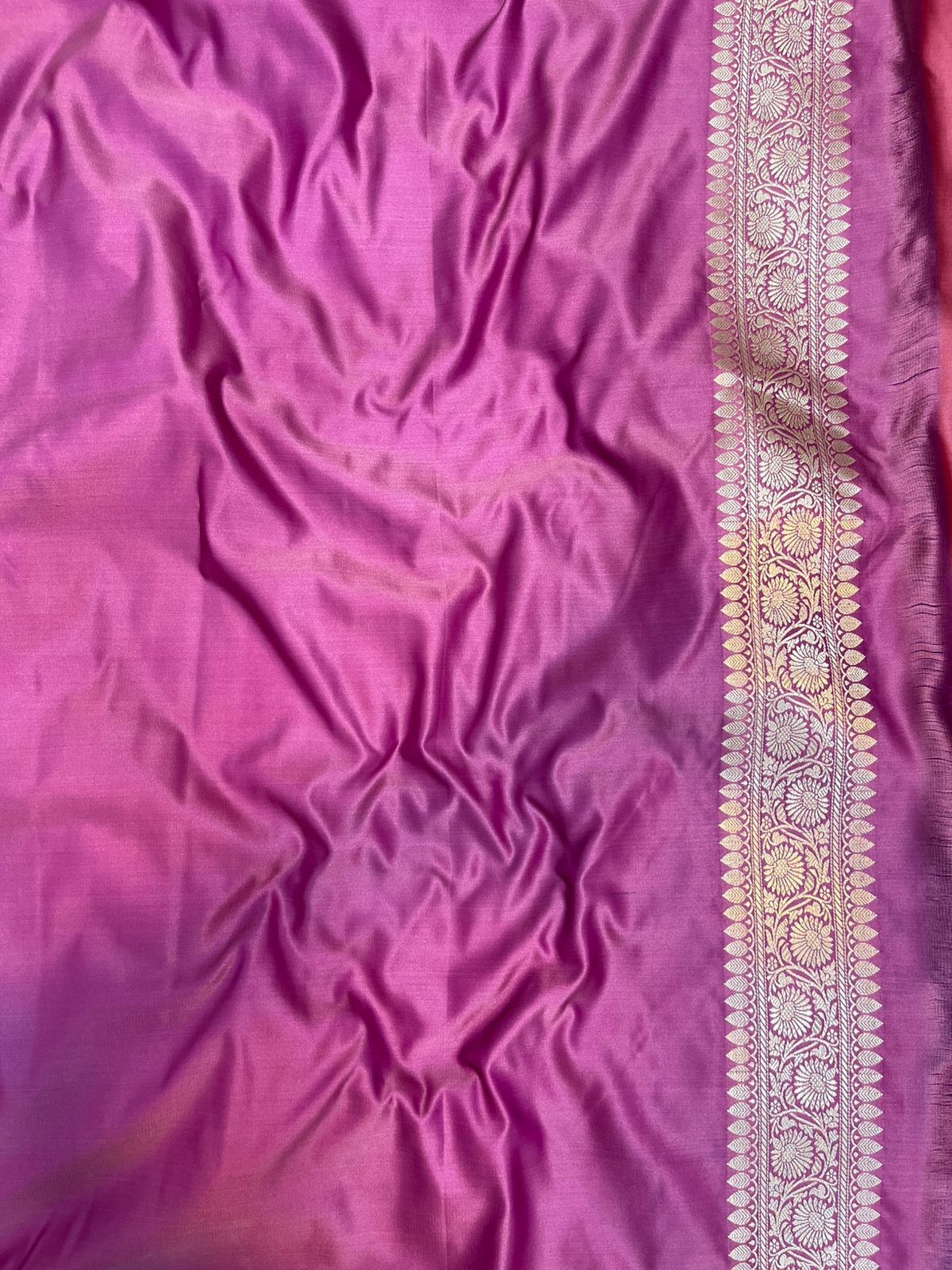 Purple and Onion Pink Banarasi Mashru Silk Saree with All-Over Zari Buti Work