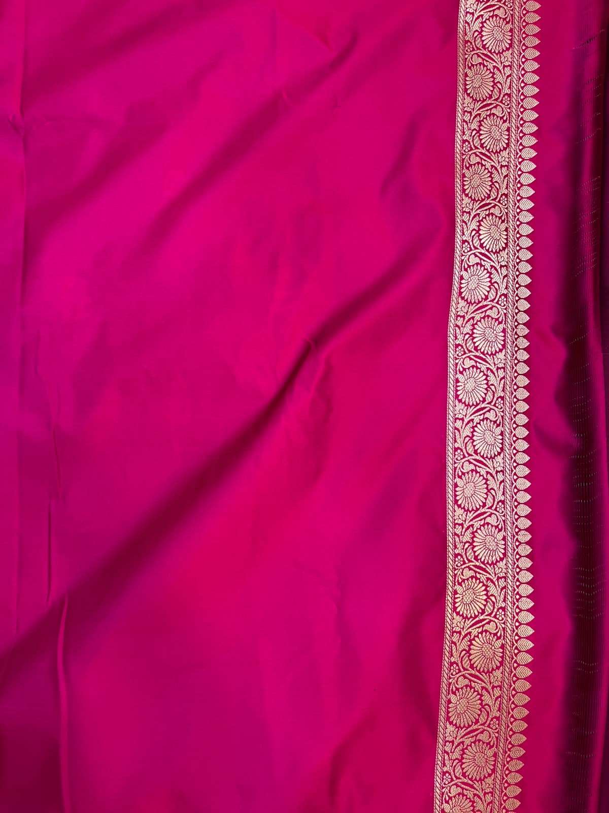 Charcoal Black and Rani Pink Banarasi Mashru Silk Saree with All-Over Zari Buti Work