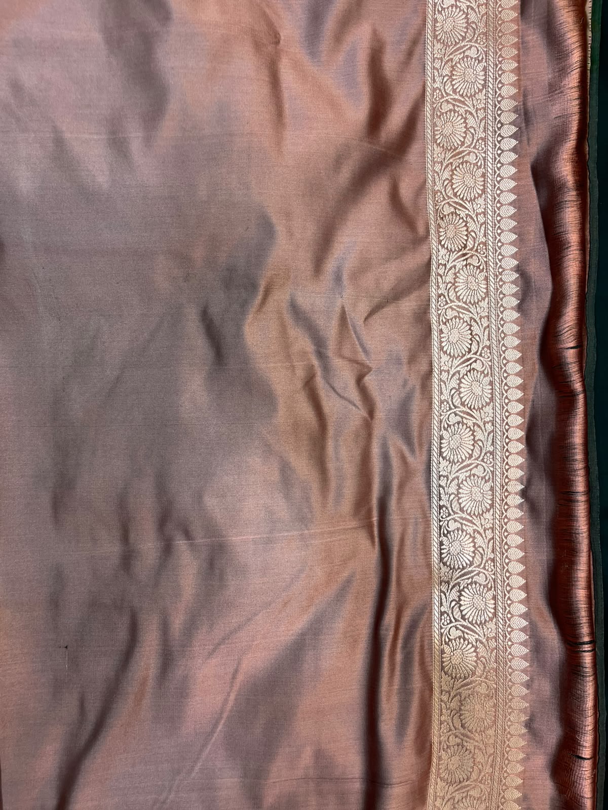 Dark Black and Dusty Rose Banarasi Mashru Silk Saree with All-Over Zari Buti Work