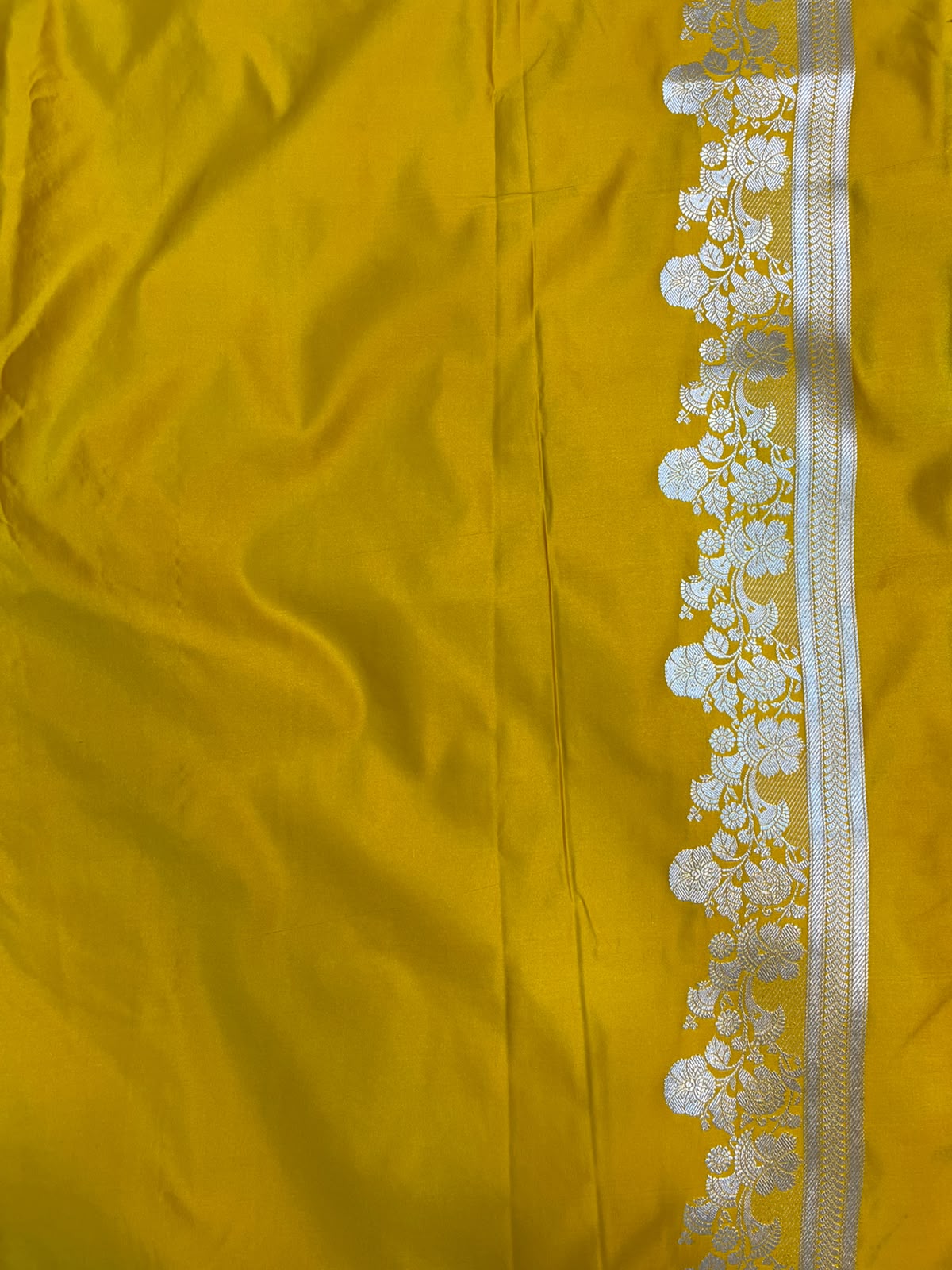 Haldi Yellow Banarasi Mashru Silk Saree with Antique Zari Jaal & Floral Butis
