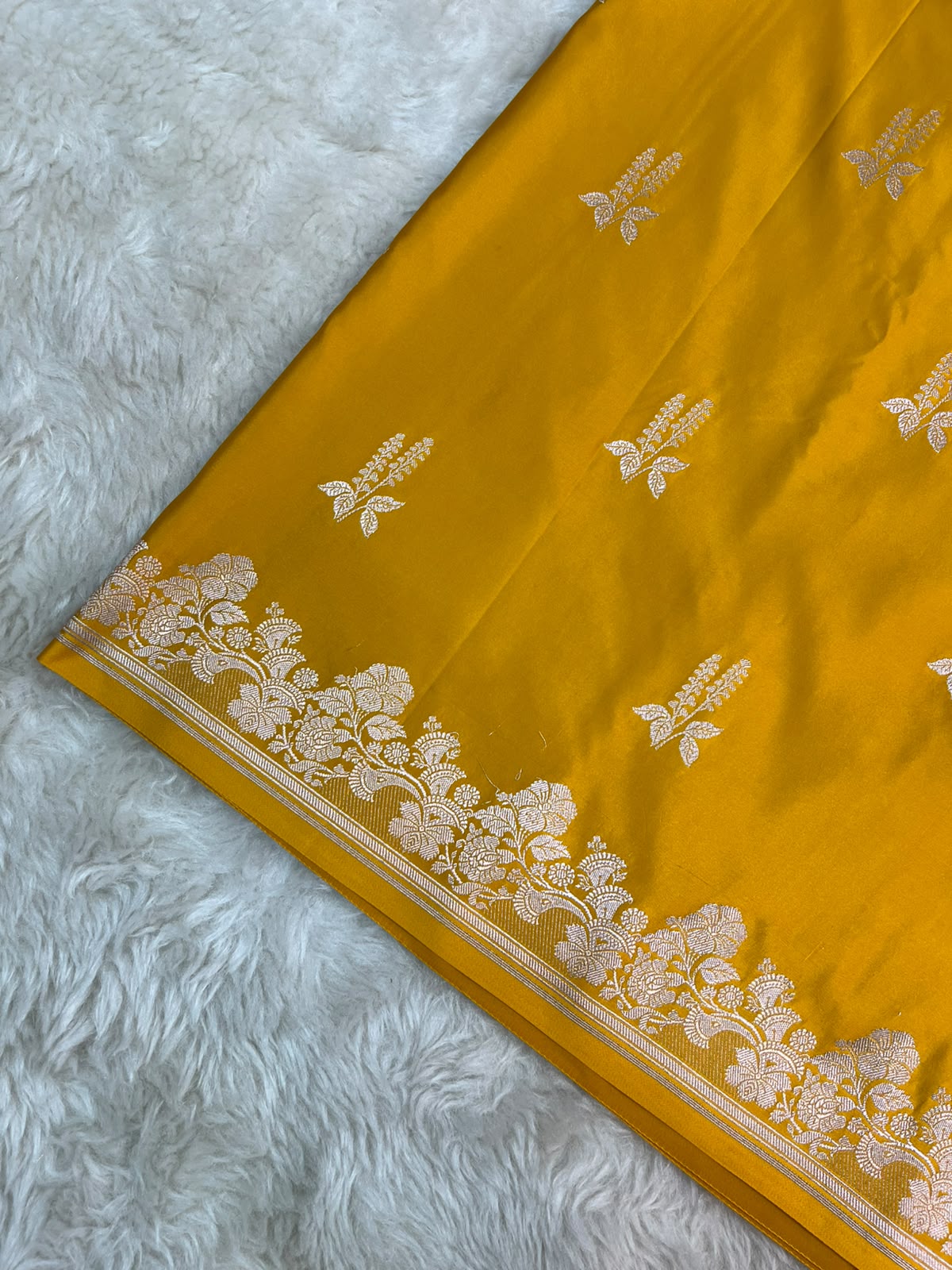 Haldi Yellow Banarasi Mashru Silk Saree with Antique Zari Jaal & Floral Butis