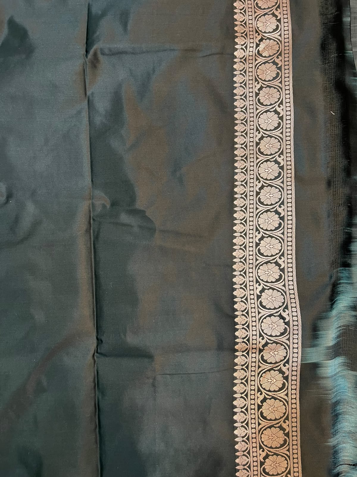 Jet Black Banarasi Mashru Silk Saree | Fine Booti Work & Traditional Border