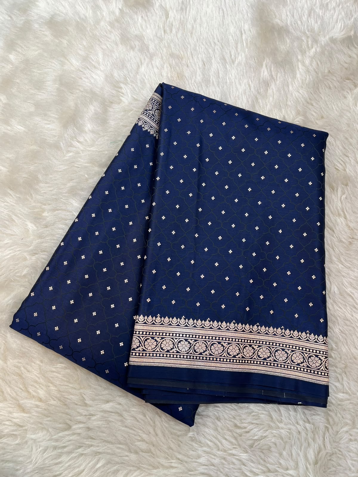 Midnight Blue Banarasi Mashru Silk Saree | Fine Booti Work & Traditional Border