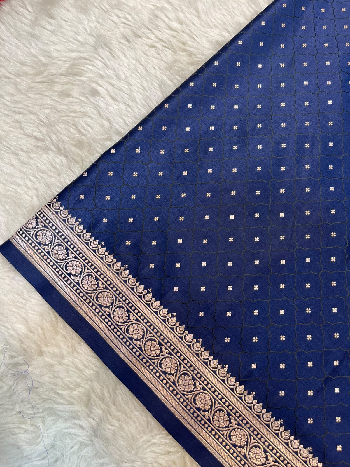 Midnight Blue Banarasi Mashru Silk Saree | Fine Booti Work & Traditional Border