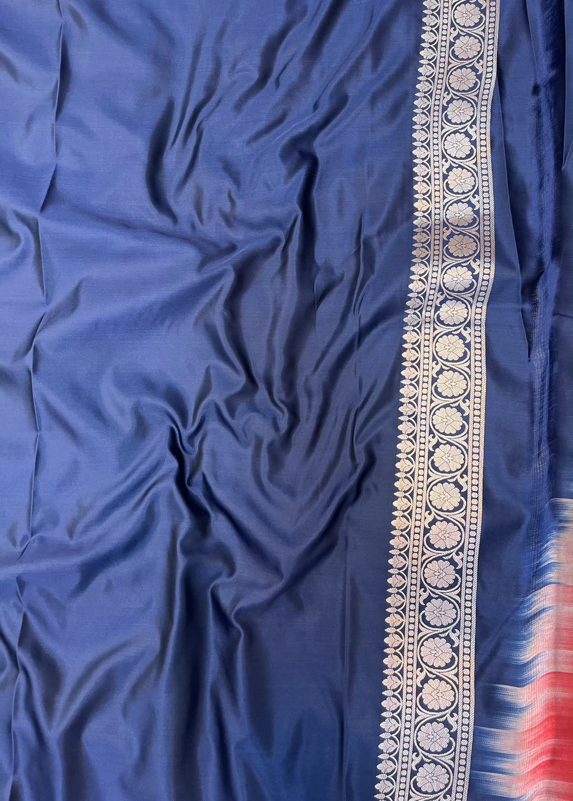 Midnight Blue Banarasi Mashru Silk Saree | Fine Booti Work & Traditional Border