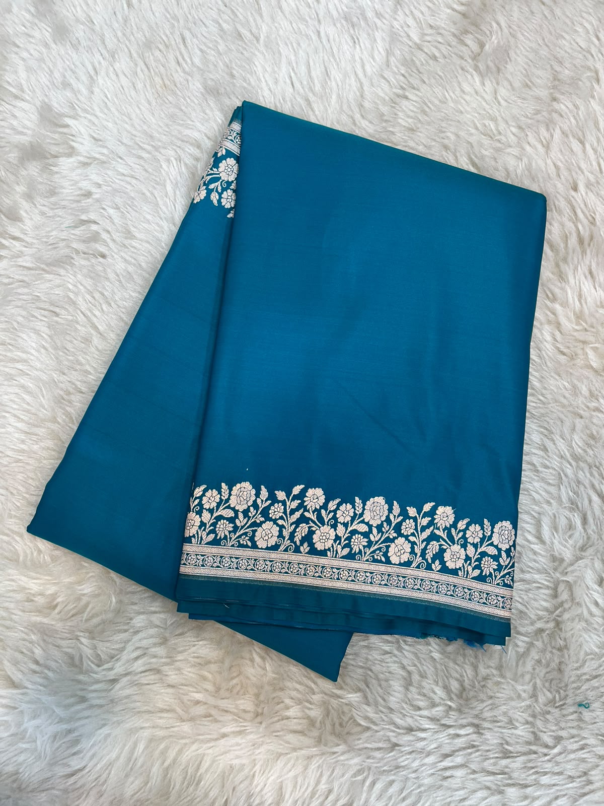 Royal Teal Blue Banarasi Mashru Silk Saree with Water Zari Paisley Pallu