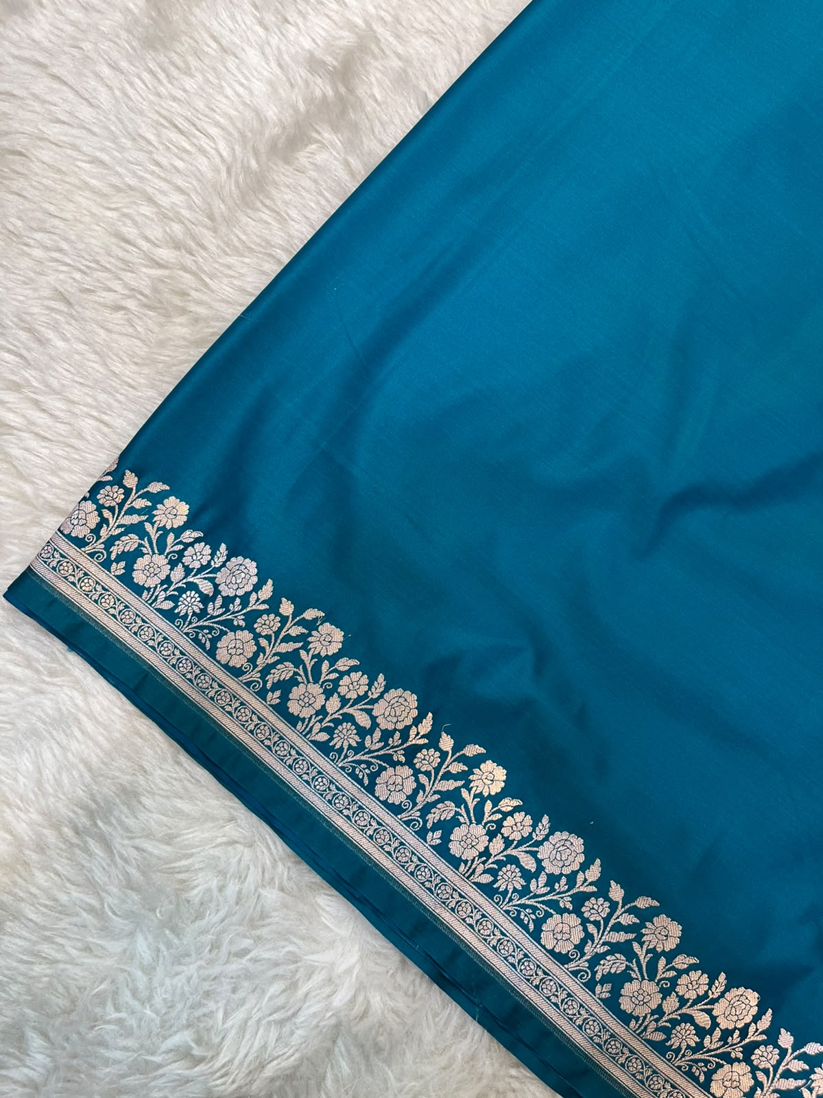 Royal Teal Blue Banarasi Mashru Silk Saree with Water Zari Paisley Pallu