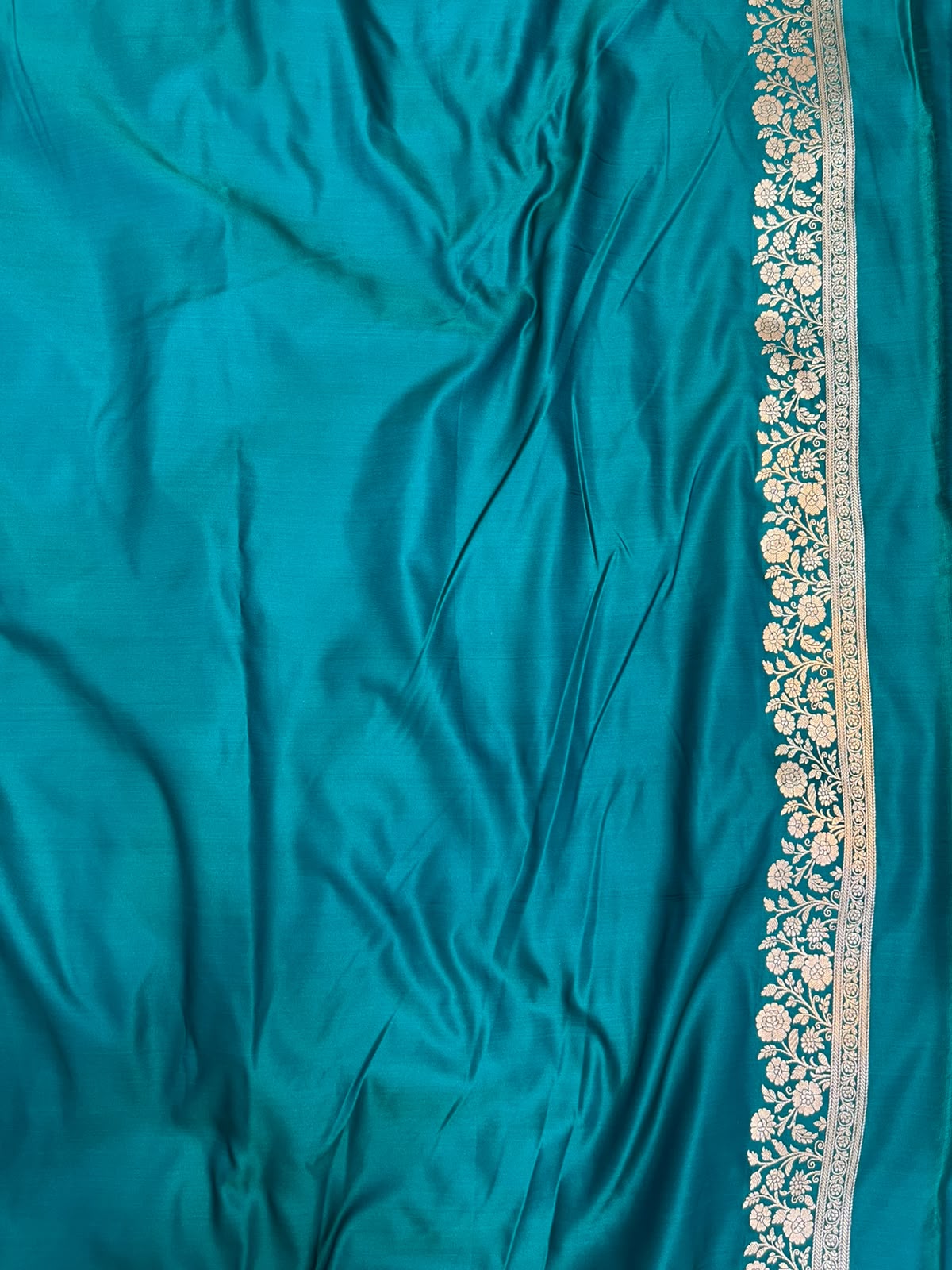 Royal Teal Blue Banarasi Mashru Silk Saree with Water Zari Paisley Pallu