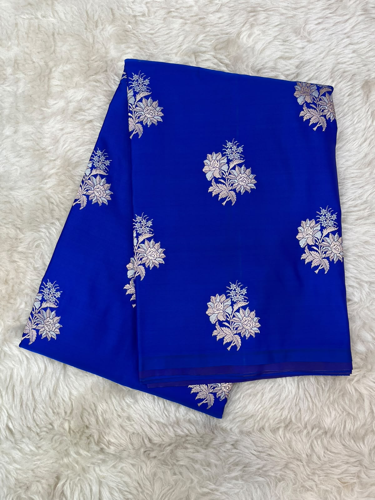 Royal Blue Mashru Silk Saree featuring Traditional Sonarupa Buta and Jaal Pallu