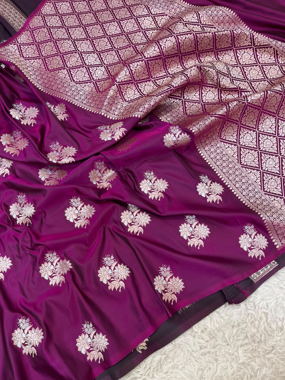 Royal Magenta Mashru Silk Saree featuring Traditional Sonarupa Buta and Jaal Pallu