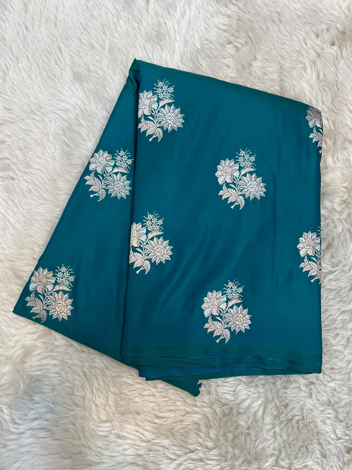 Teal Blue Mashru Silk Saree featuring Traditional Sonarupa Buta and Jaal Pallu