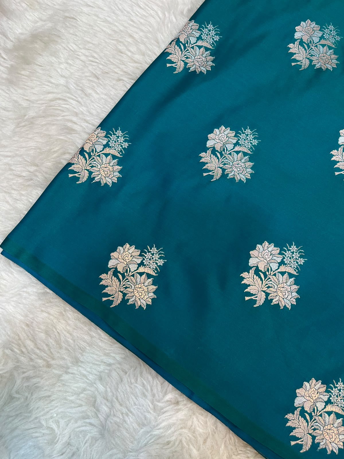 Teal Blue Mashru Silk Saree featuring Traditional Sonarupa Buta and Jaal Pallu