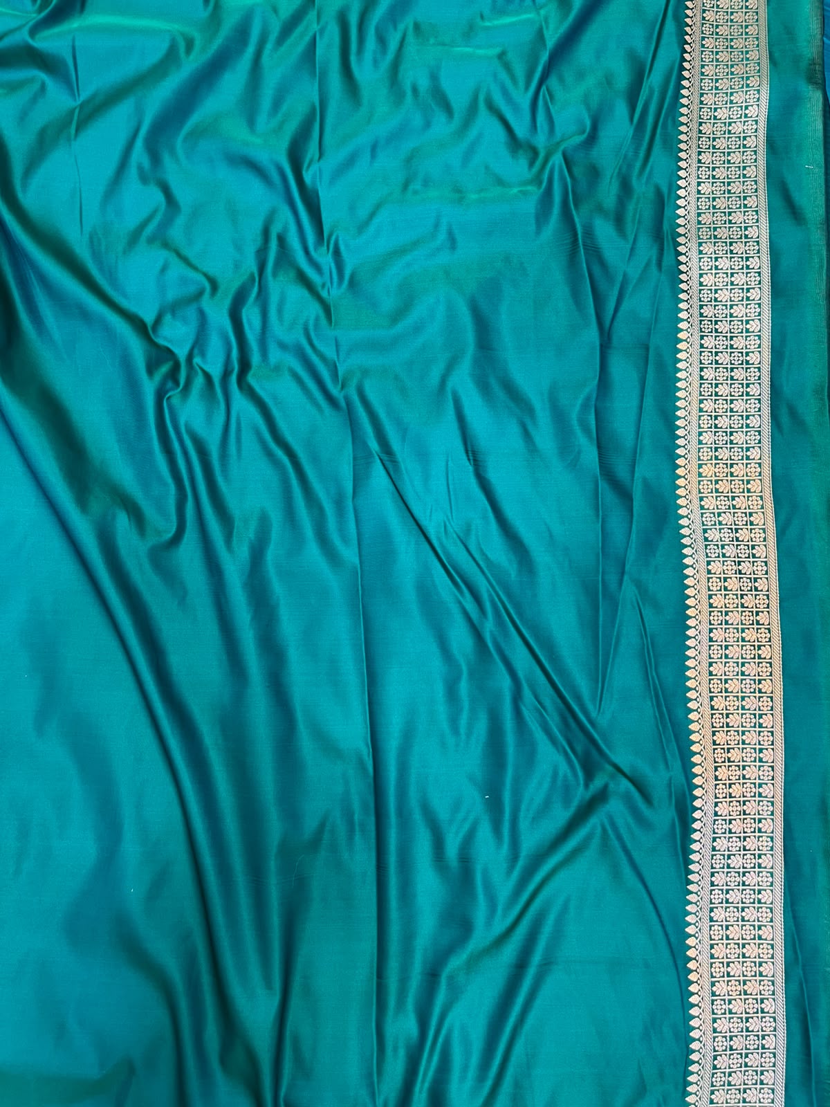 Teal Blue Mashru Silk Saree featuring Traditional Sonarupa Buta and Jaal Pallu