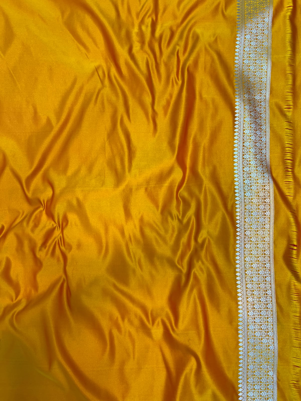 Kesar Yellow Mashru Silk Saree featuring Traditional Sonarupa Buta and Jaal Pallu