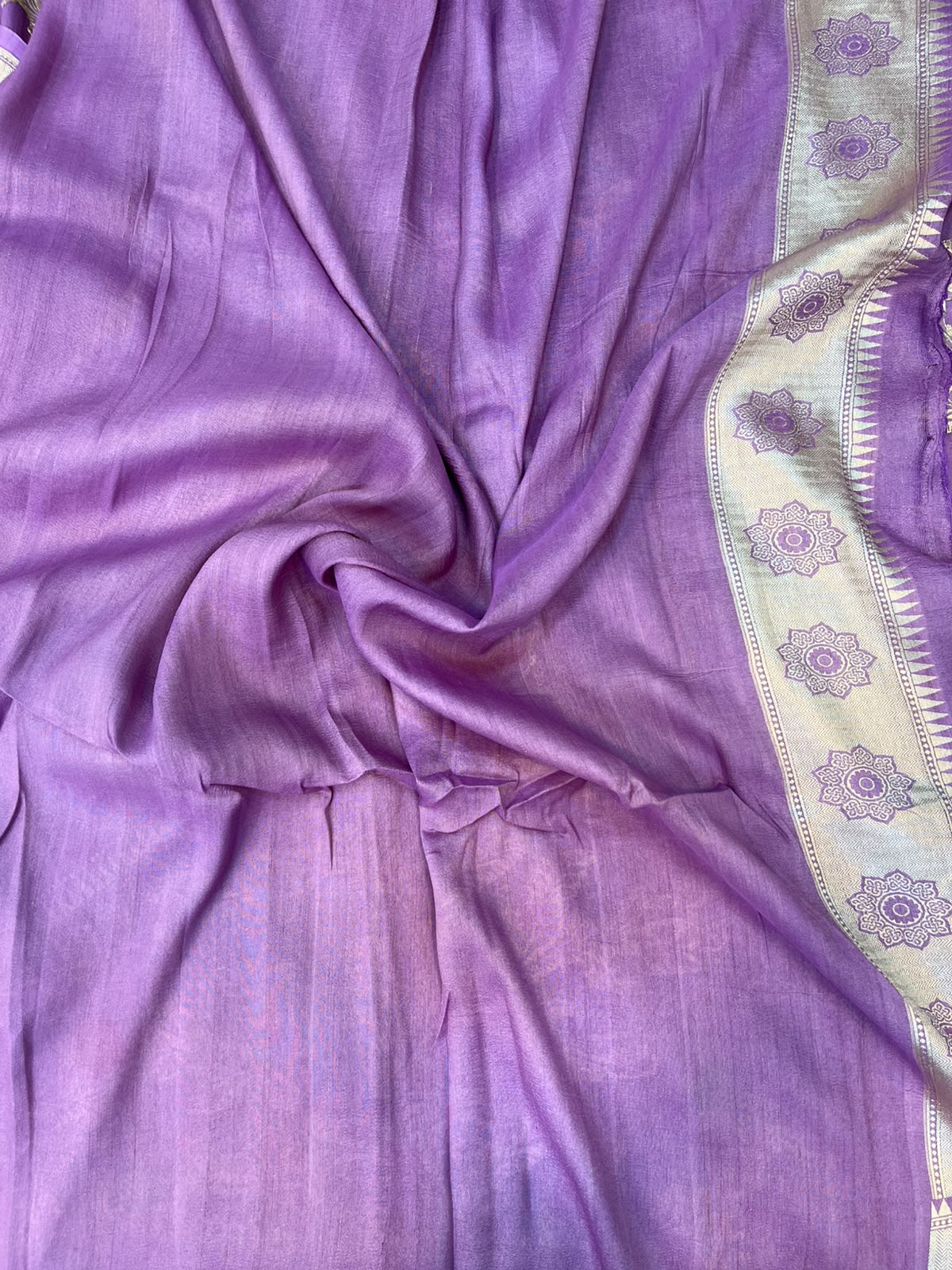 Mauve Purple Handloom Pure Tussar Silk Saree with Floral Jaal & Colorful Meenakari