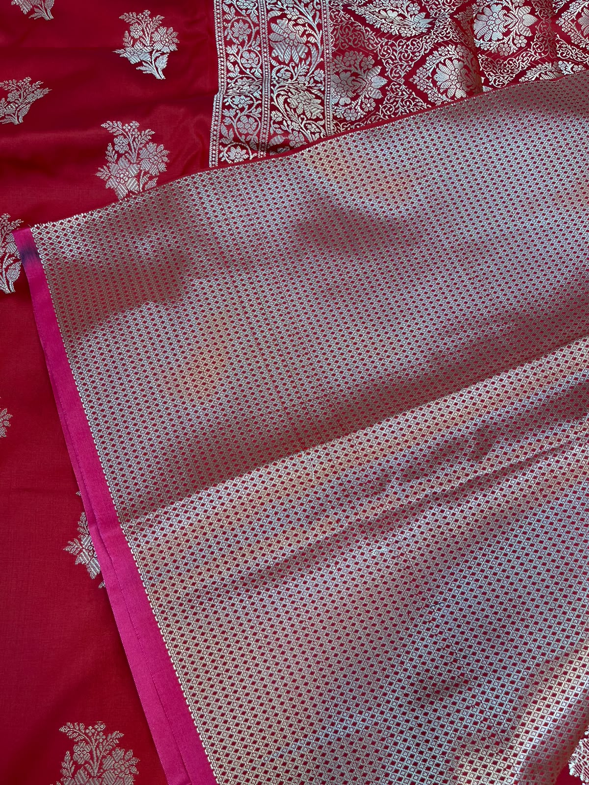 Bridal Red Banarasi Katan Silk Saree with All-Over Floral Buta Work