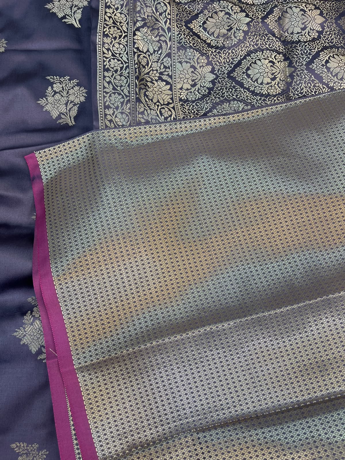 Lavender Banarasi Katan Silk Saree with All-Over Floral Buta Work
