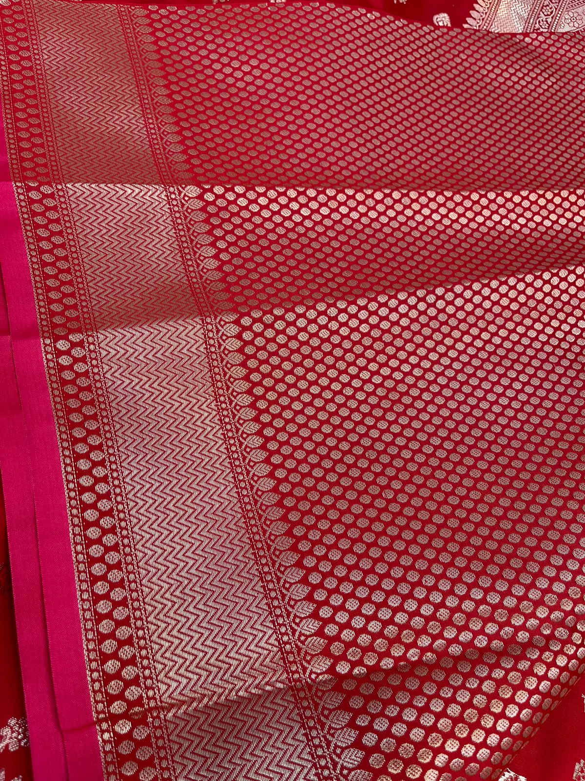 Crimson Red Banarasi Soft Katan Silk Saree with All-Over Zari Buti & Rich Pallu