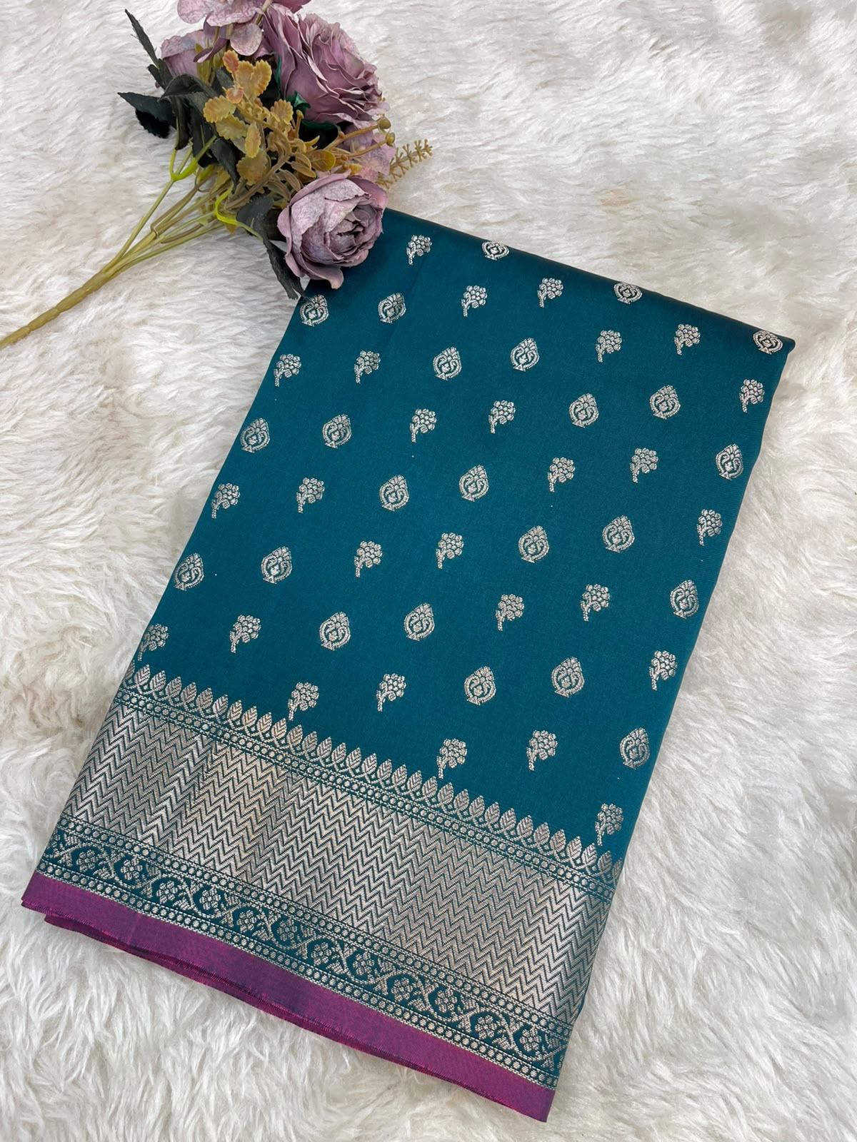 Sapphire Blue Banarasi Soft Katan Silk Saree with All-Over Zari Buti & Rich Pallu