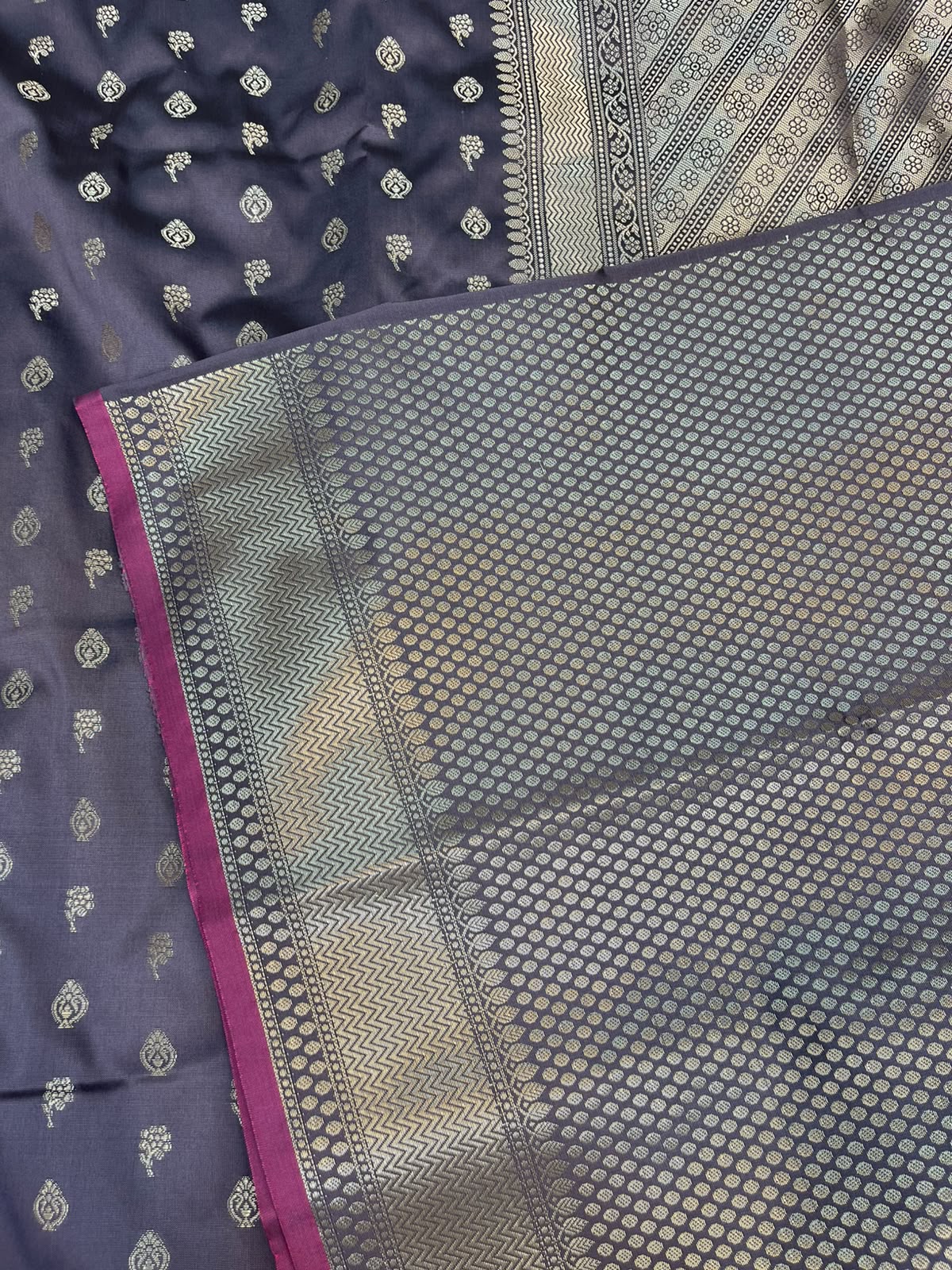 Lavender Banarasi Soft Katan Silk Saree with All-Over Zari Buti & Rich Pallu