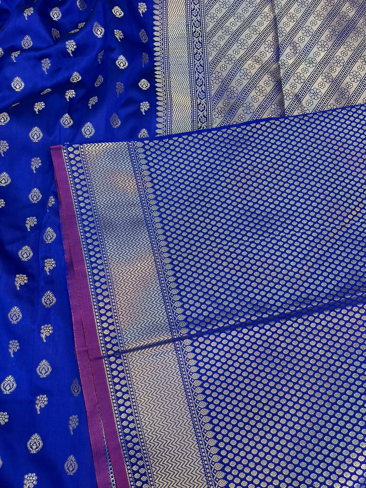 Roya Blue Banarasi Soft Katan Silk Saree with All-Over Zari Buti & Rich Pallu