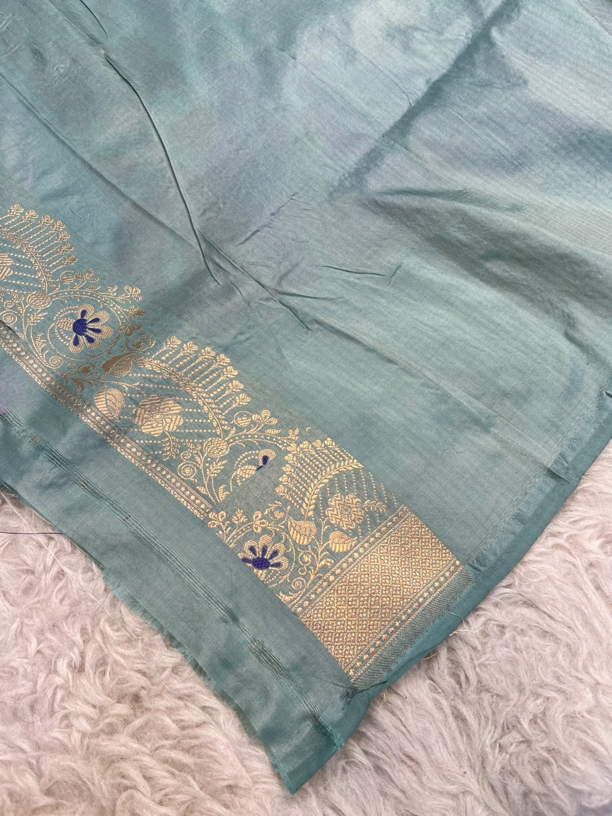 Multicolored Pure Katan Silk Banarasi Rangkat Saree with Gold Zari Floral Blossoms & Meenakari Pallu