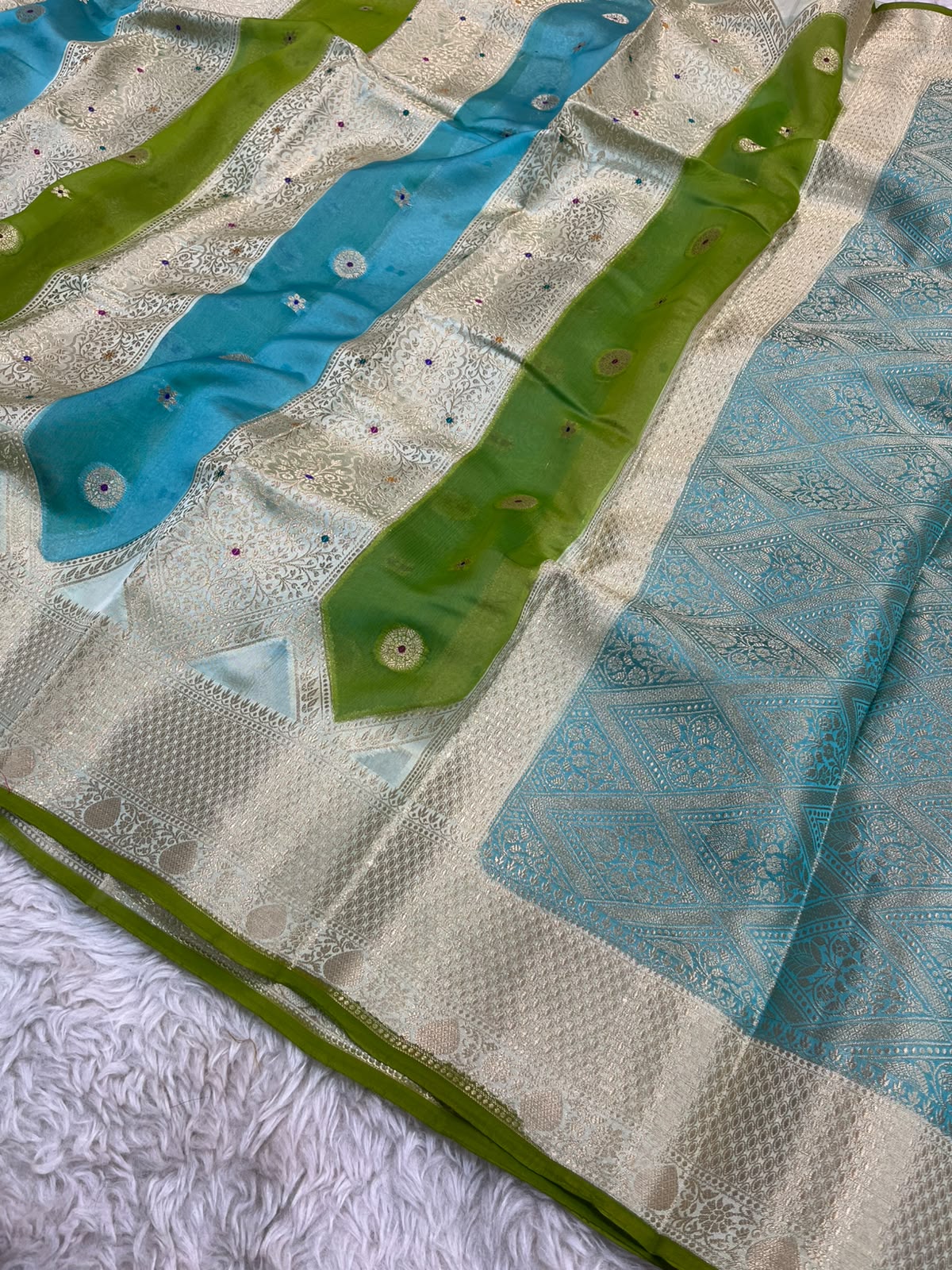 Premium Pure Rangkat Mango Silk Banarasi Saree with Traditional Multicolour Woven Design