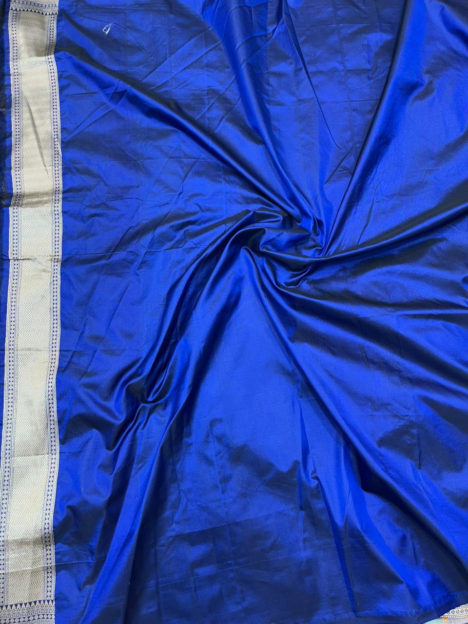 Striking Royal Blue Pure Katan Silk Banarasi Saree with Meenakari Paisley Bootis