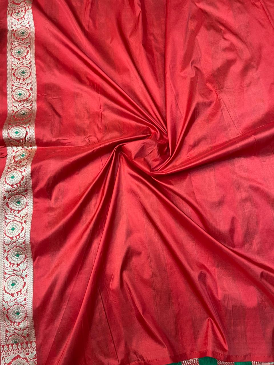 Classic Bridal Red Pure Katan Silk Banarasi Saree with Meenakari Floral Bootis