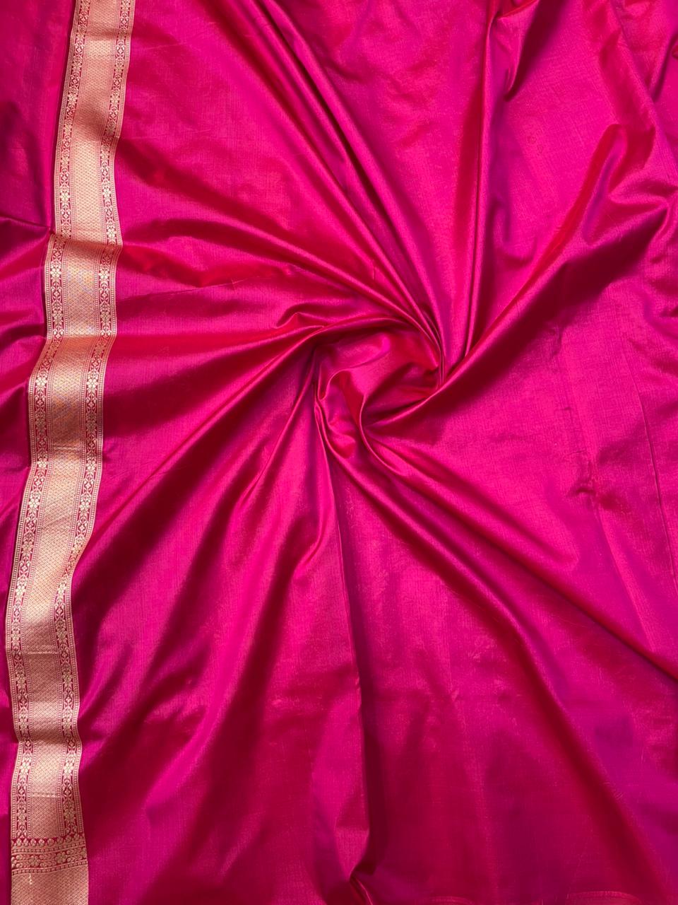 Classic Magenta Pink Katan Silk Banarasi Saree with Gold Zari Floral Jaal & Cutwork