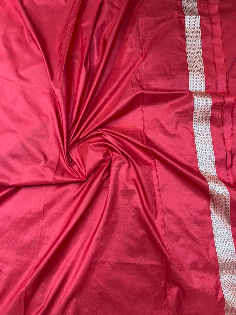 Classic Bridal Red Katan Silk Banarasi Saree with Pure Gold Zari Floral Jaal & Cutwork