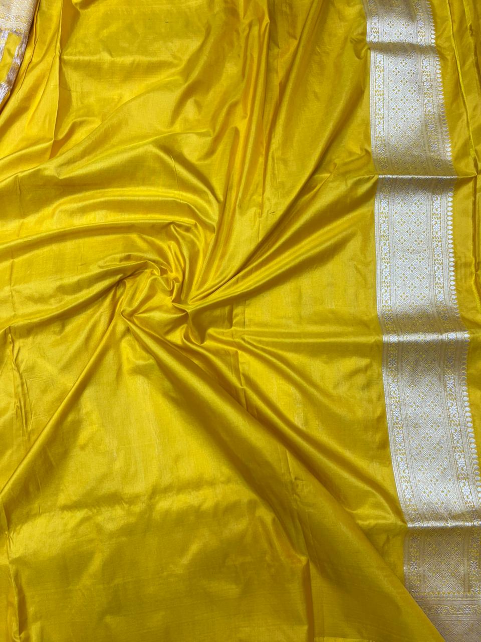 Radiant Sunshine Yellow Pure Katan Silk Banarasi Saree with Meenakari Floral Bootis