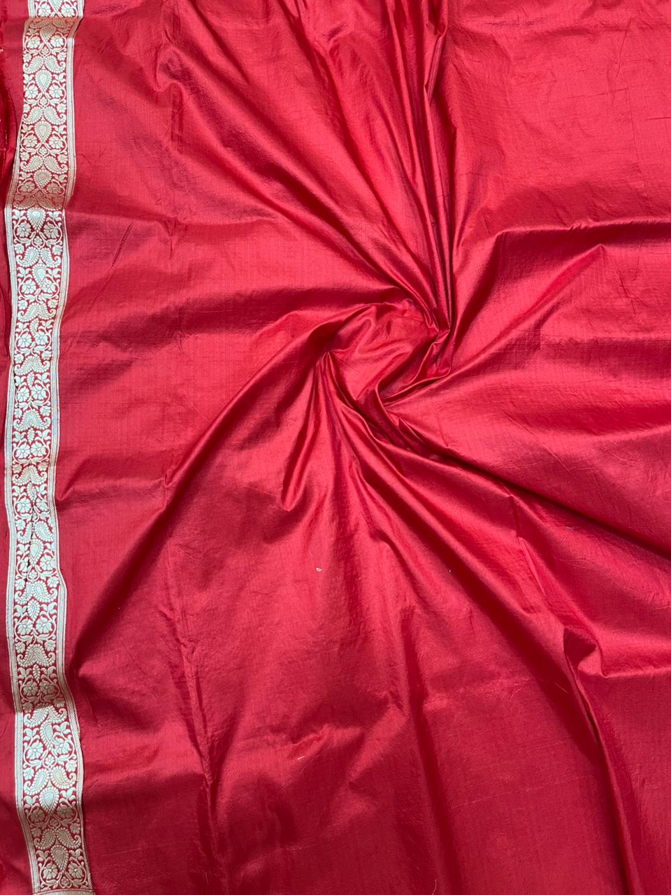Majestic Bridal Red Pure Katan Silk Banarasi Saree with Gold Zari Paisley Bootis